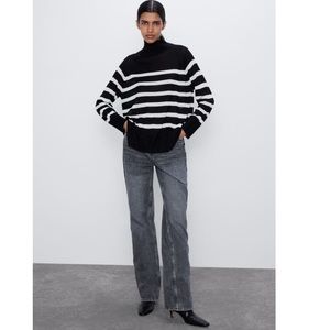 Zara Stripped Mock Neck Sweater Size L